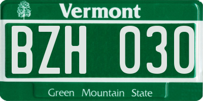 VT license plate BZH030