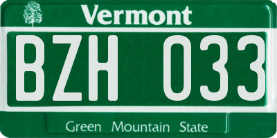 VT license plate BZH033