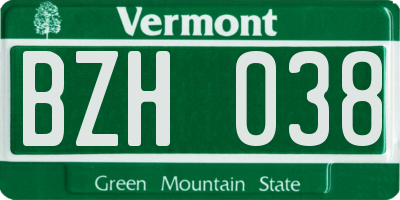 VT license plate BZH038