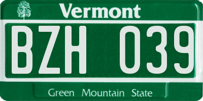 VT license plate BZH039