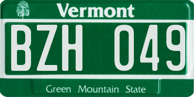 VT license plate BZH049