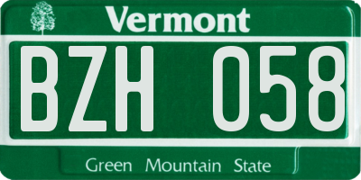 VT license plate BZH058
