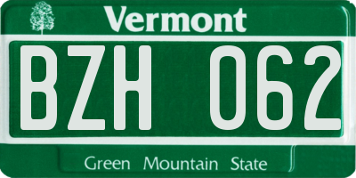 VT license plate BZH062
