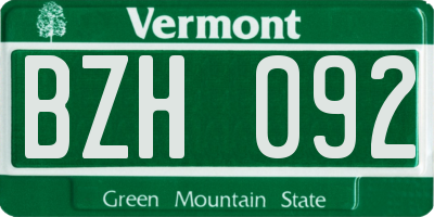 VT license plate BZH092