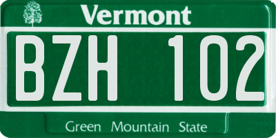 VT license plate BZH102