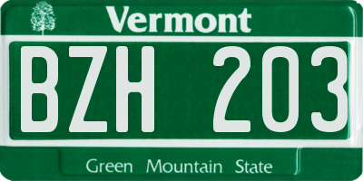VT license plate BZH203