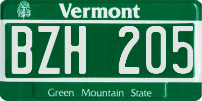 VT license plate BZH205