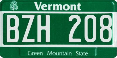 VT license plate BZH208