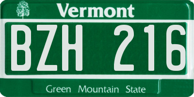 VT license plate BZH216