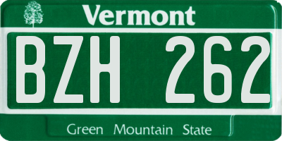 VT license plate BZH262