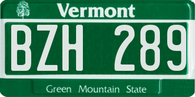 VT license plate BZH289