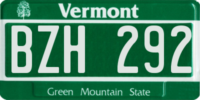 VT license plate BZH292