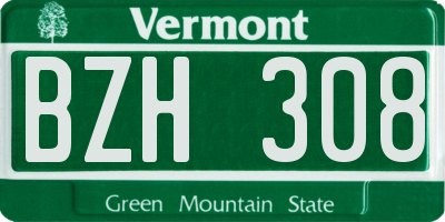VT license plate BZH308