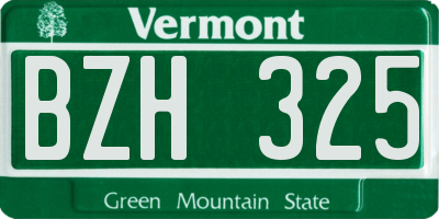 VT license plate BZH325