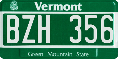 VT license plate BZH356