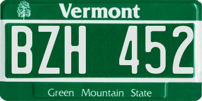 VT license plate BZH452