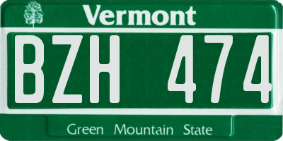 VT license plate BZH474
