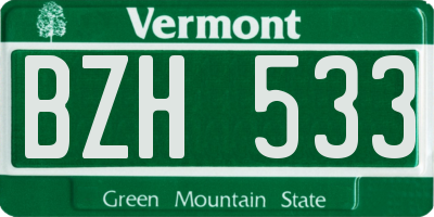 VT license plate BZH533
