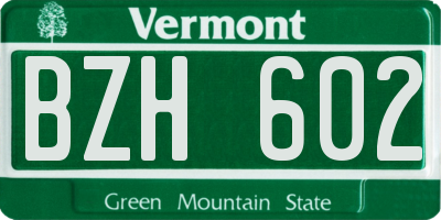 VT license plate BZH602