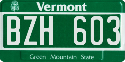 VT license plate BZH603