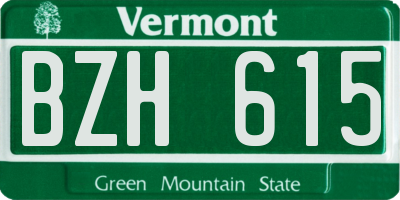 VT license plate BZH615