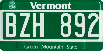 VT license plate BZH892