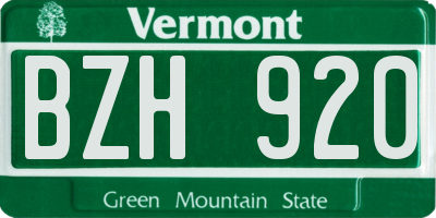 VT license plate BZH920
