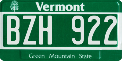 VT license plate BZH922