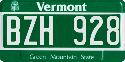 VT license plate BZH928