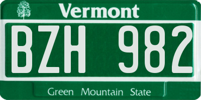 VT license plate BZH982