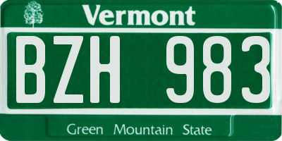 VT license plate BZH983