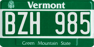VT license plate BZH985