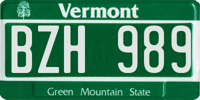 VT license plate BZH989
