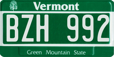 VT license plate BZH992