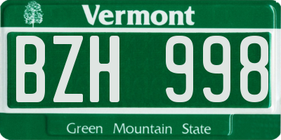 VT license plate BZH998