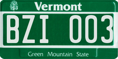 VT license plate BZI003