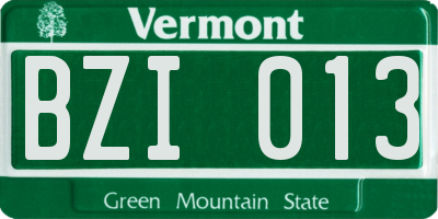 VT license plate BZI013