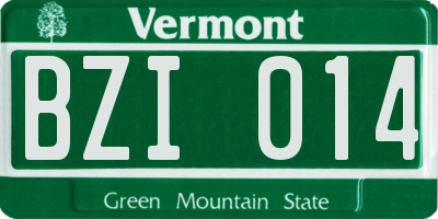 VT license plate BZI014
