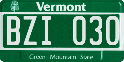 VT license plate BZI030