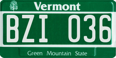 VT license plate BZI036