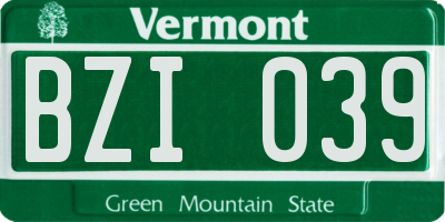 VT license plate BZI039