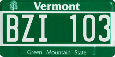 VT license plate BZI103