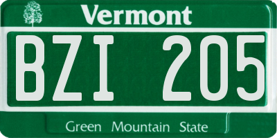 VT license plate BZI205