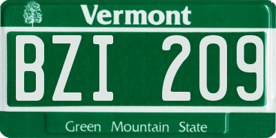 VT license plate BZI209