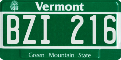 VT license plate BZI216