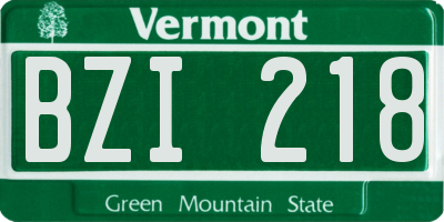 VT license plate BZI218