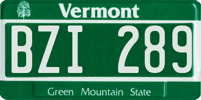VT license plate BZI289