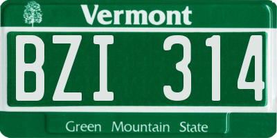 VT license plate BZI314