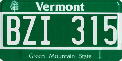 VT license plate BZI315