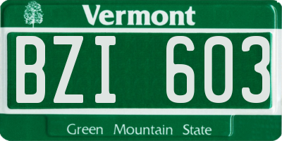 VT license plate BZI603